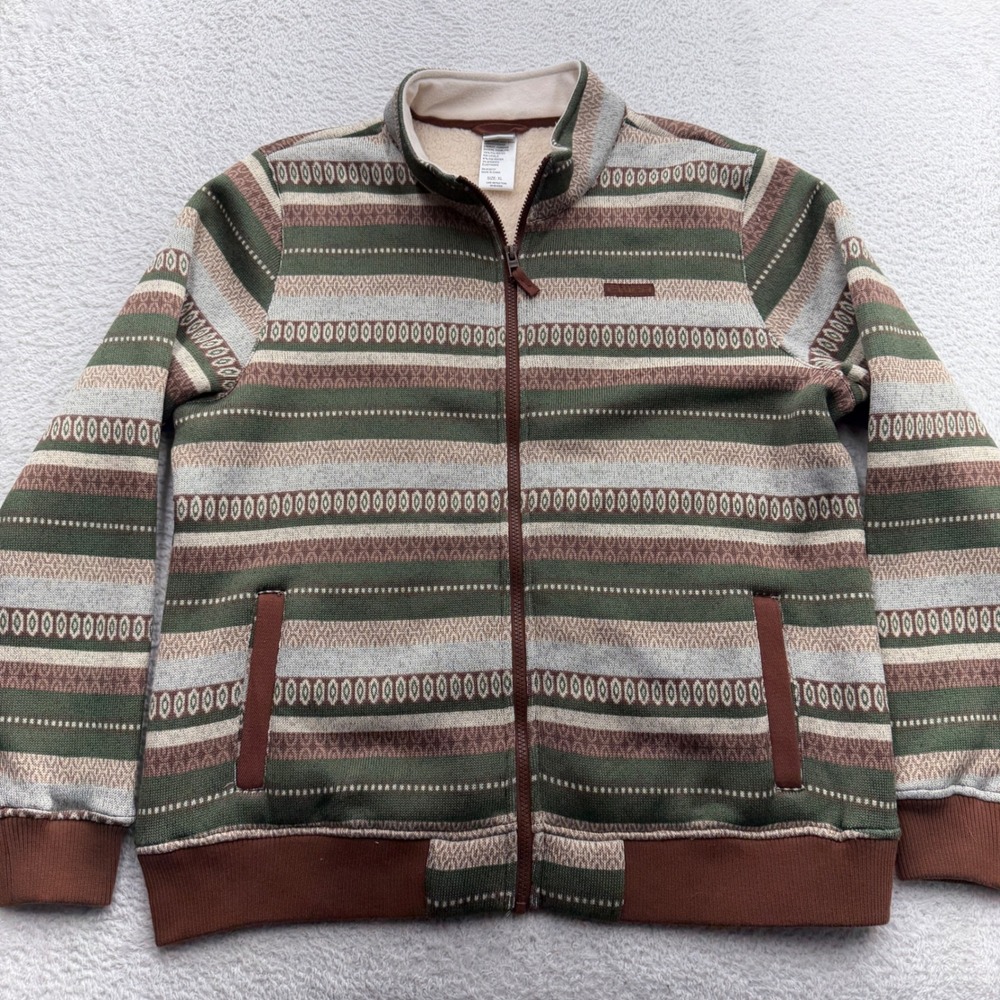 Cinch Mens XL Full Zip Sherpa Lined Southwestern Stripe Jacket Green Brown